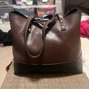 Lulu Dharma Brown and Black Leather Tote